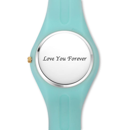 Unisex Silicone Engraved Photo Watch Unisex Engraved Photo Watch  41mm  Pink and Blue Strap