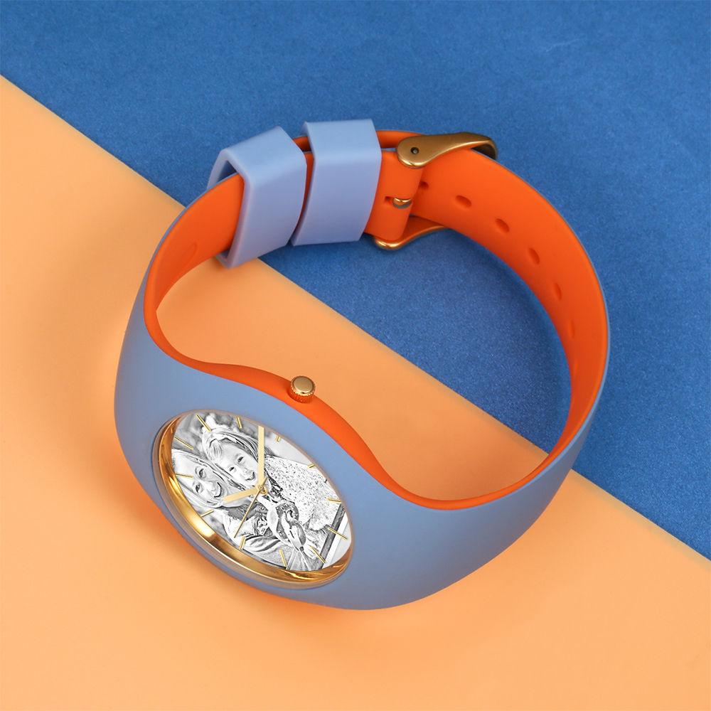 Unisex Silicone Engraved Photo Watch Unisex Engraved Photo Watch  41mm  Orange and Blue Strap - Sketch