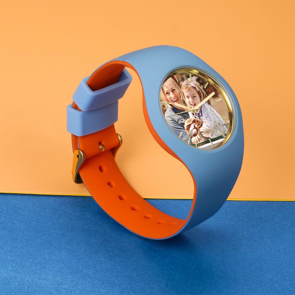Unisex Silicone Engraved Photo Watch Unisex Engraved Photo Watch  41mm Orange and Blue Strap