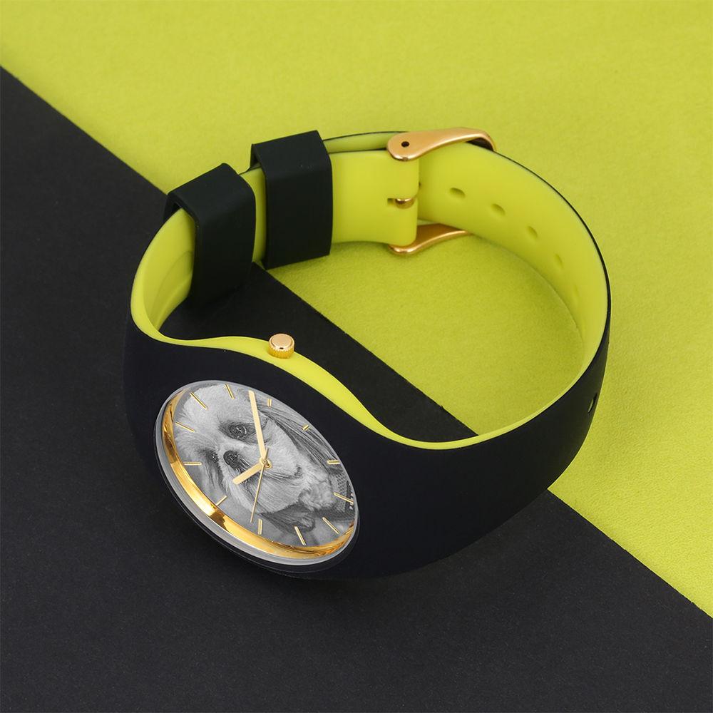 Unisex Silicone Engraved Photo Watch Unisex Engraved Photo Watch  41mm  Black and Green Strap- Sketch