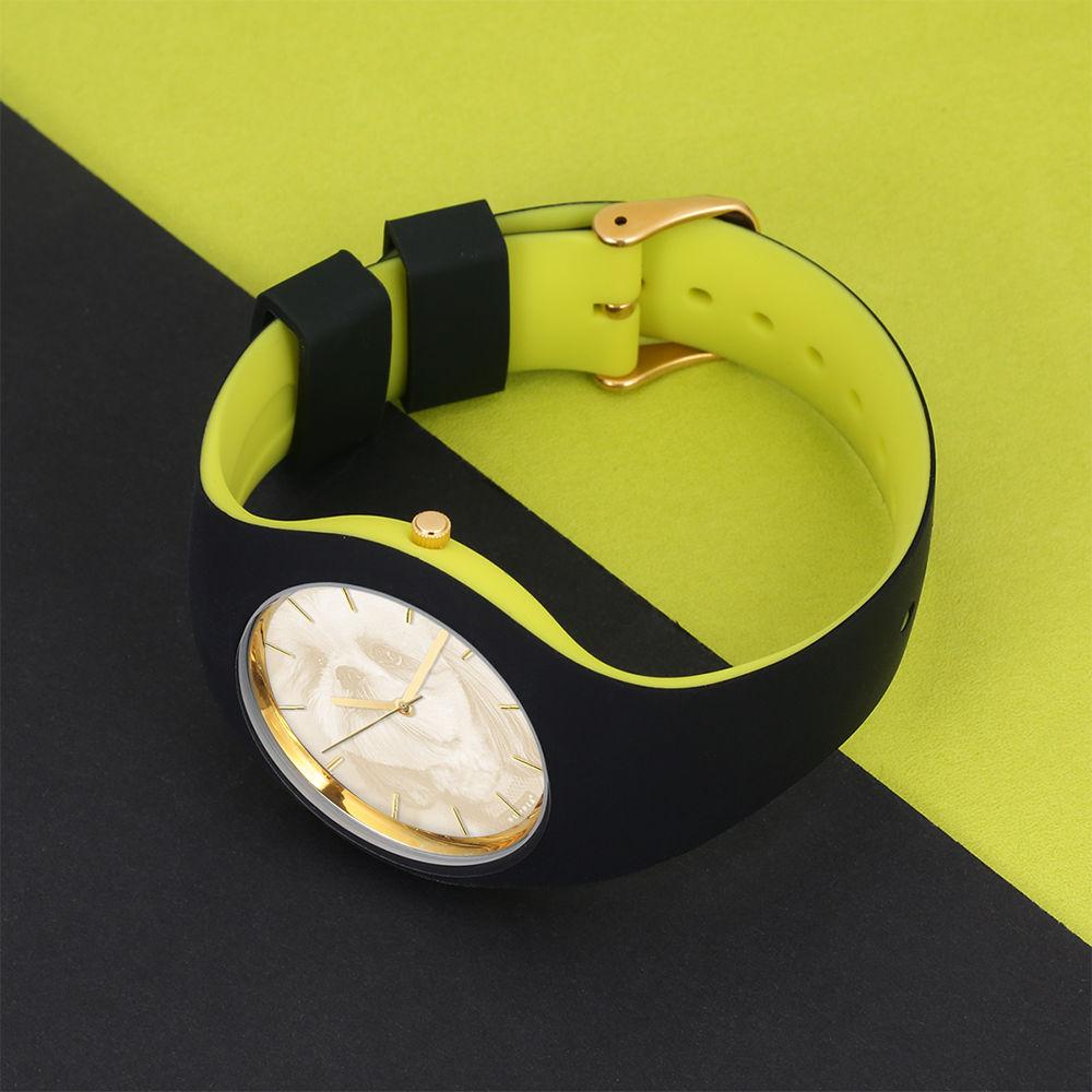 Unisex Silicone Engraved Photo Watch Unisex Engraved Photo Watch  41mm Black and Green Strap - Golden