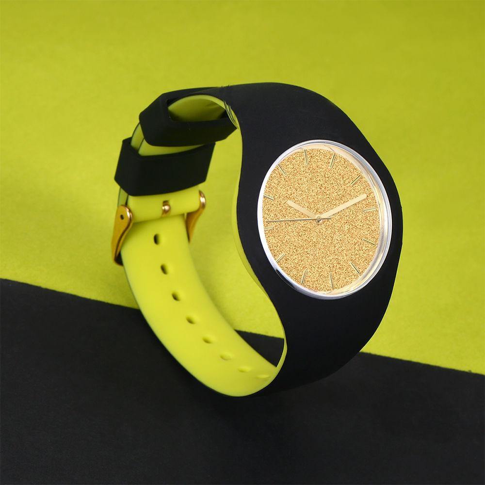 Unisex Silicone Engraved Watch  Unisex Engraved Watch   41mm Black and Green Strap - Golden