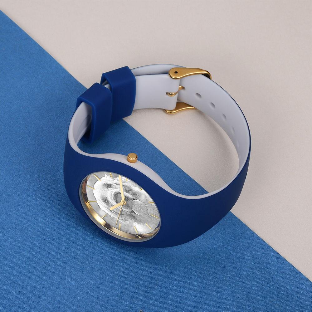 Unisex Silicone Engraved Photo Watch Unisex Engraved Photo Watch  41mm  Blue and White Strap - Sketch