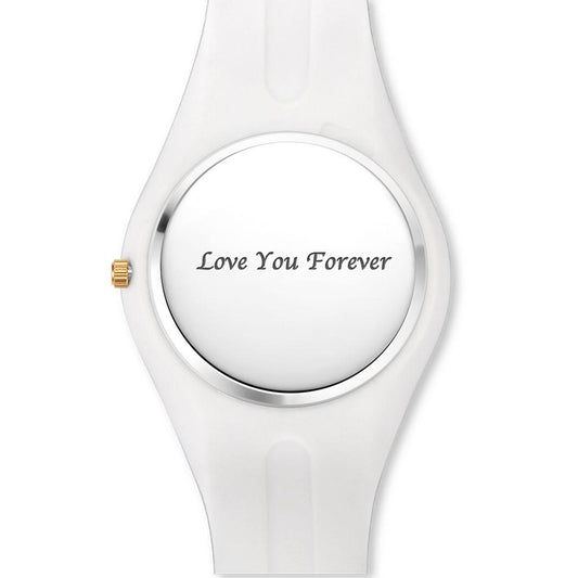 Unisex Silicone Engraved Photo Watch Unisex Engraved Photo Watch  41mm Blue and White Strap