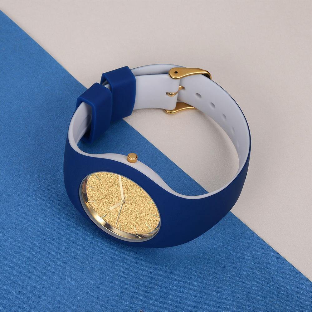 Unisex Silicone Engraved Watch Unisex Engraved Watch  41mm Blue and White Strap - Golden