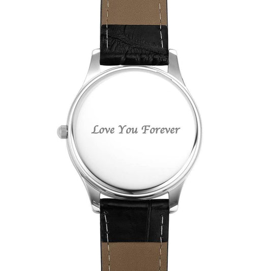 Men's Engraved Photo Watch 43mm Black Leather Strap