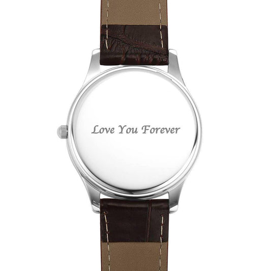 Men's Engraved Photo Watch 43mm Brown Leather Strap