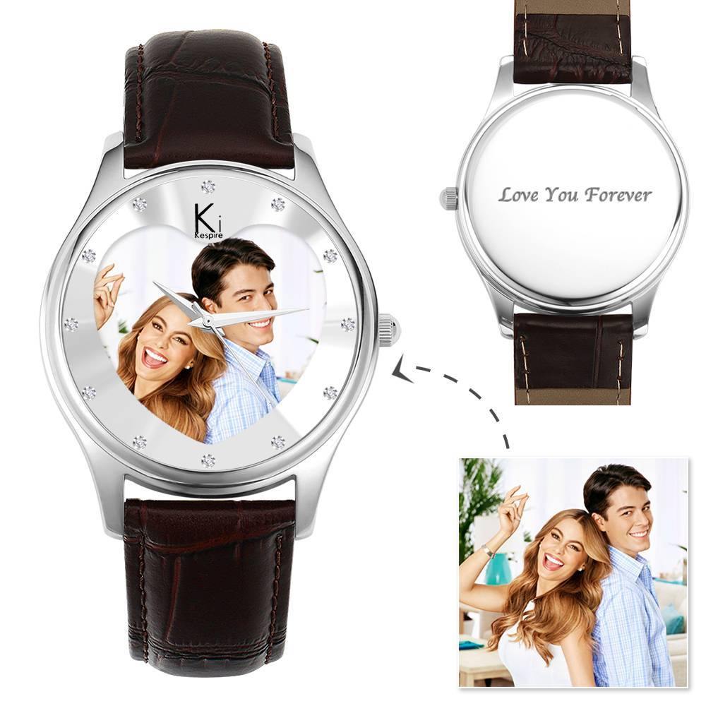 Men's Engraved Photo Watch 43mm Black Leather Strap