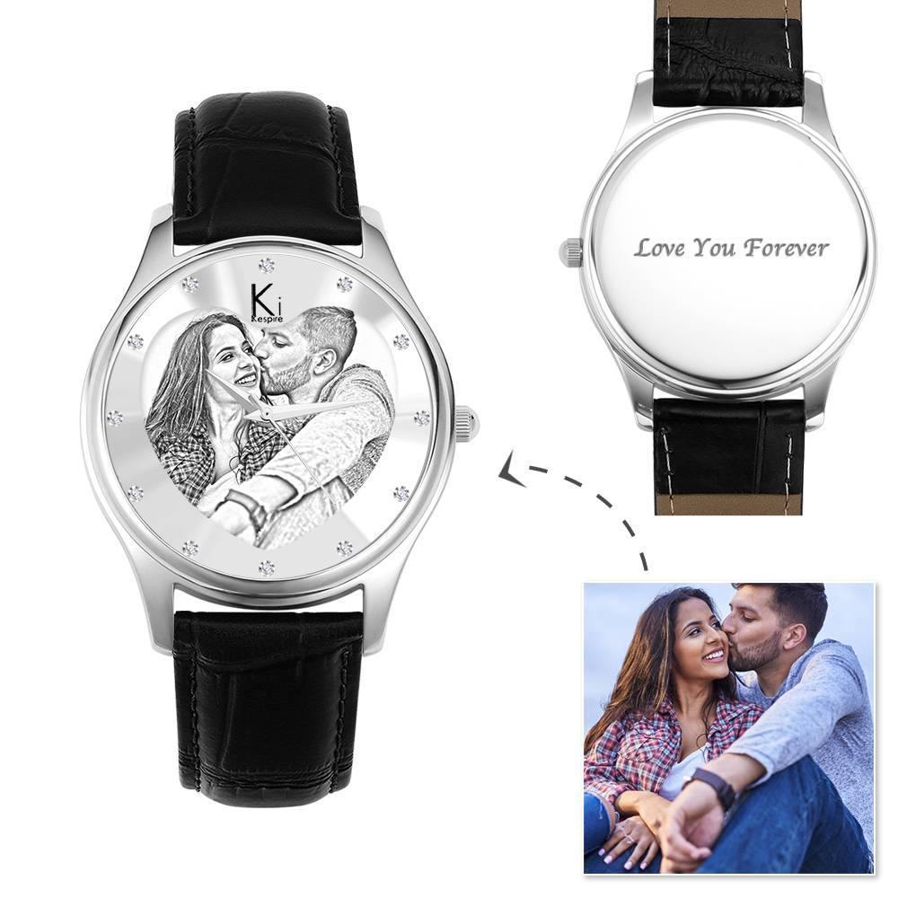 Women's Engraved Photo Watch 40mm Brown Leather Strap- Sketch