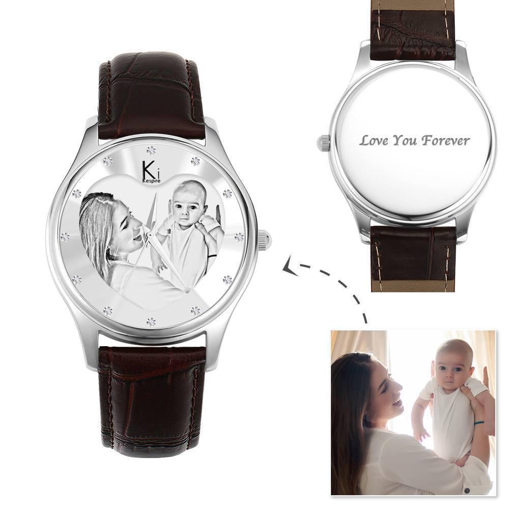 Women's Engraved Photo Watch 40mm Black Leather Strap - Sketch