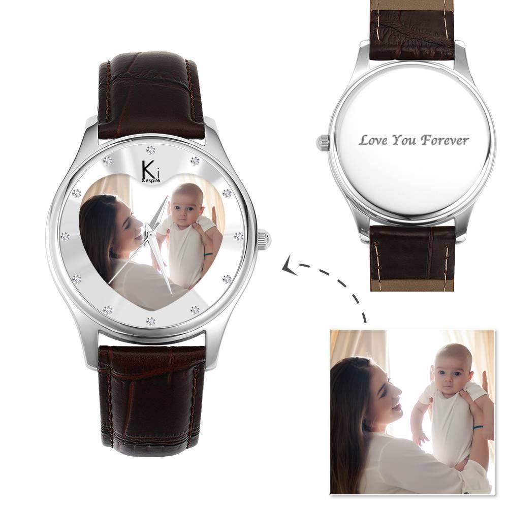 Women's Engraved Black Photo Watch 40mm Black Leather Strap