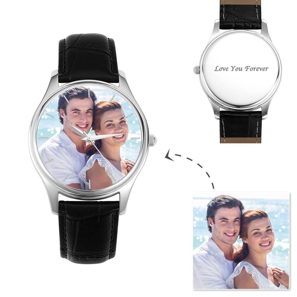 Women's Engraved Photo Watch 40mm Brown Leather Strap
