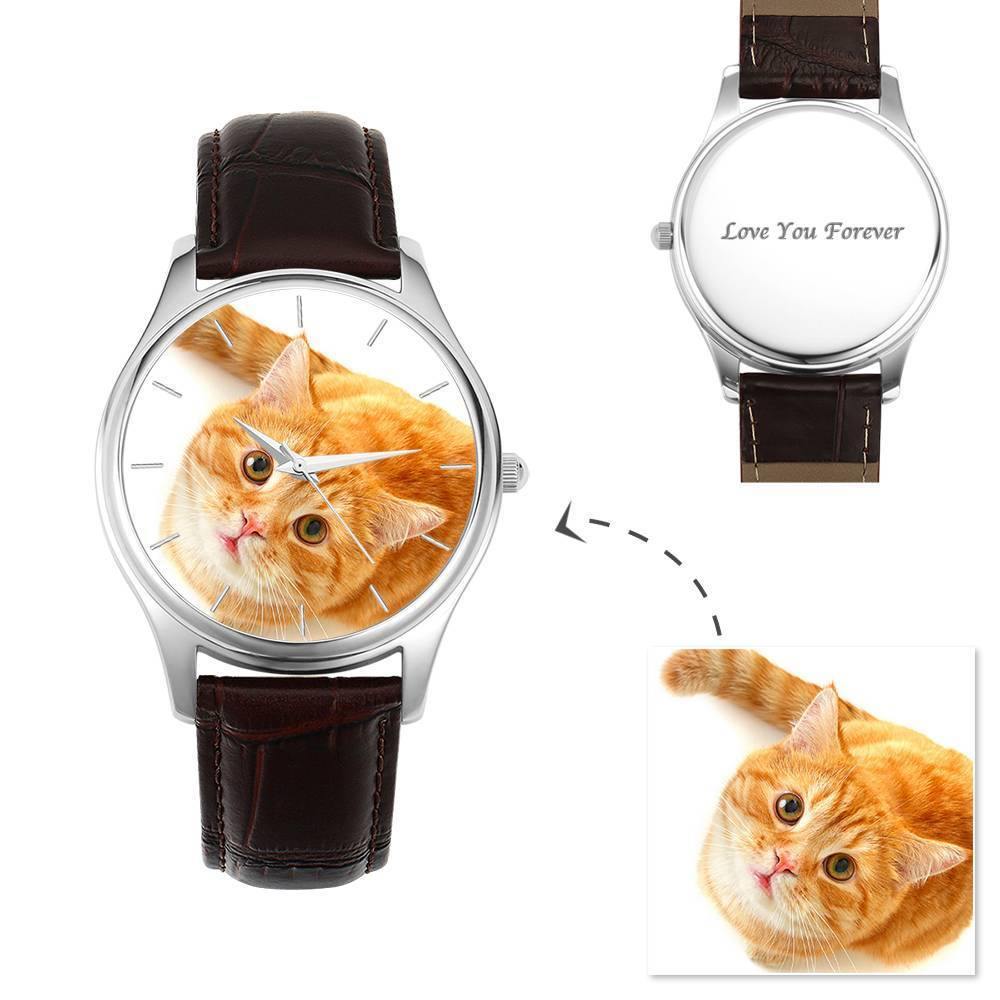 Women's Engraved Photo Watch 40mm Black Leather Strap