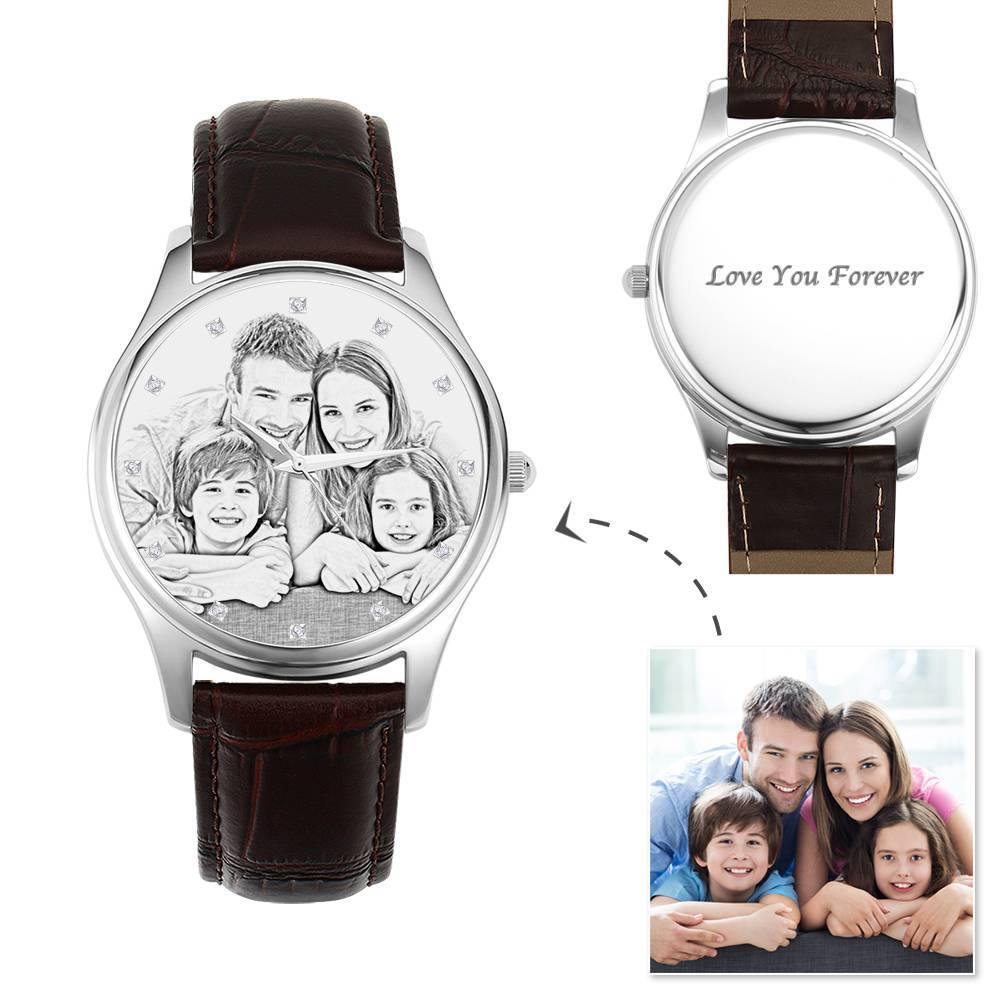 Women's Engraved Photo Watch 40mm Black Leather Strap - Sketch