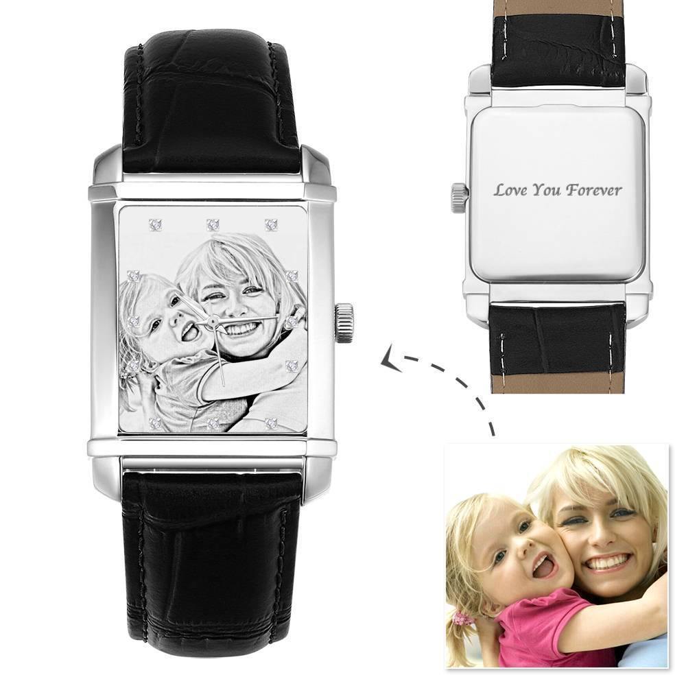 Men's Engraved Photo Watch 40*33mm Brown Leather Strap - Sketch