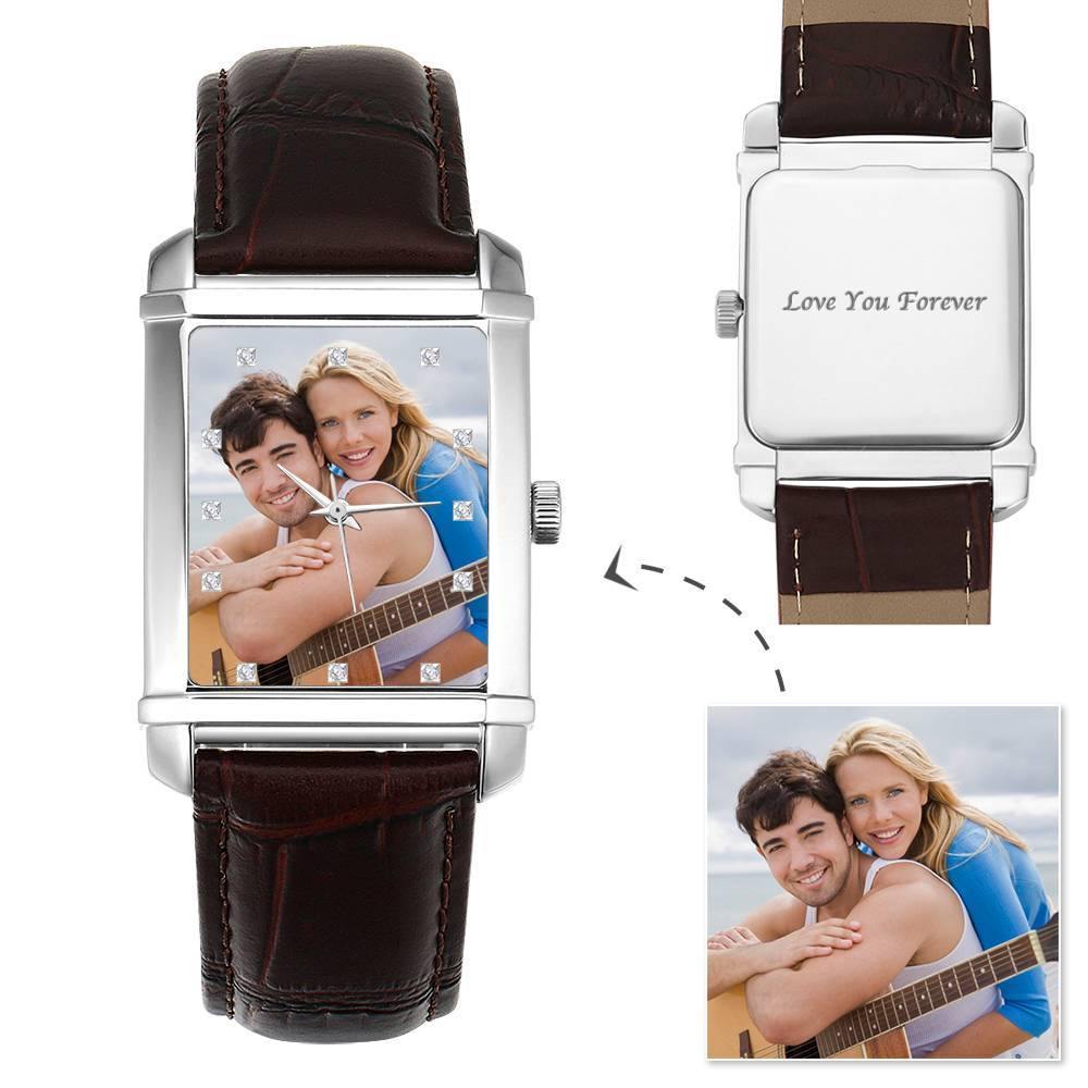 Men's Engraved Photo Watch 40*33mm Black Leather Strap