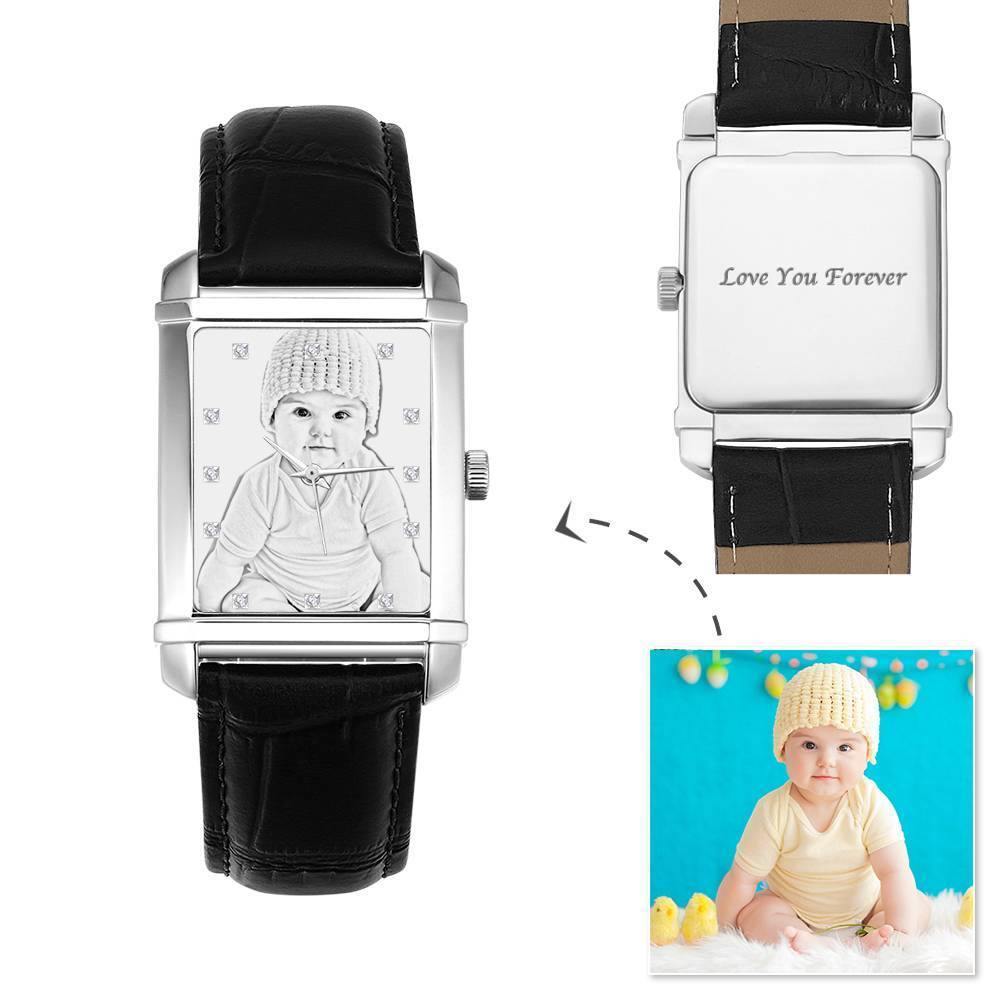 Women's Engraved Photo Watch 36.5*30mm Brown Leather Strap - Sketch