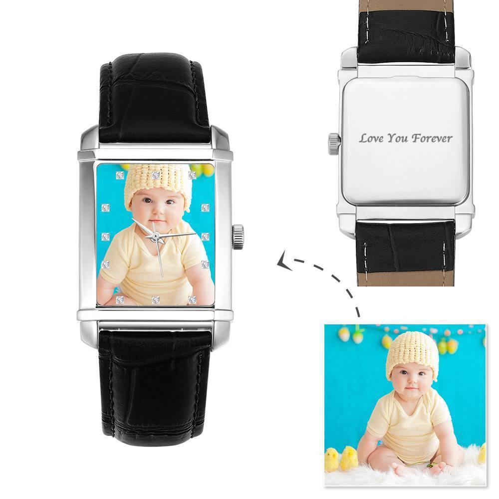 Women's Engraved Photo Watch 36.5*30mm Brown Leather Strap