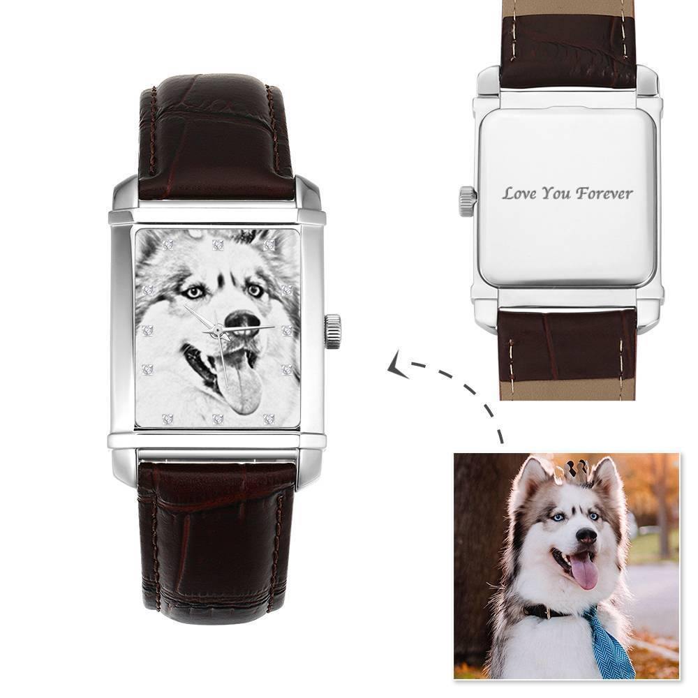 Women's Engraved Photo Watch 36.5*30mm Black Leather Strap - Sketch