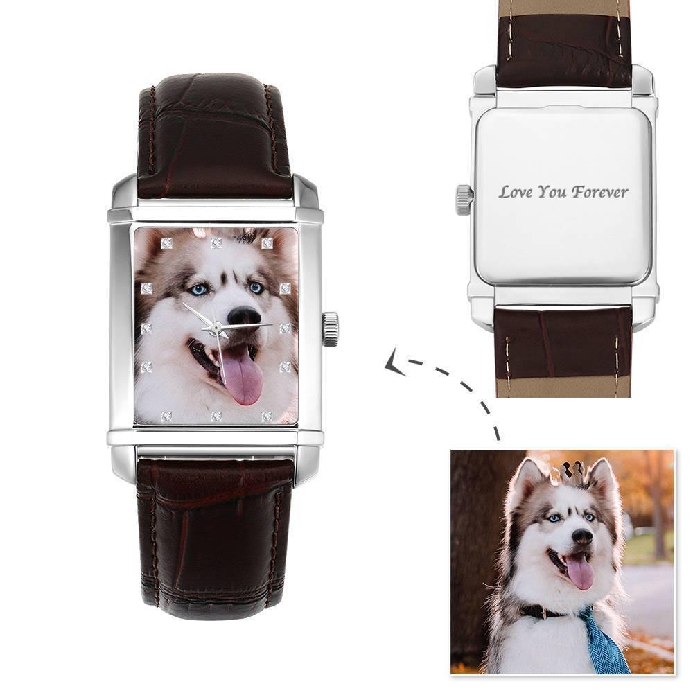 Women's Engraved Photo Watch 36.5*30mm Black Leather Strap