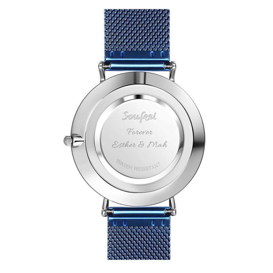 Photo Engraved Watch, Custom Your Own Photo Watch with Blue Strap - Women