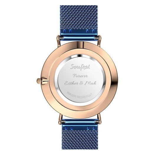 Photo Engraved Watch, Personalized Photo Watch with Blue Strap - Women