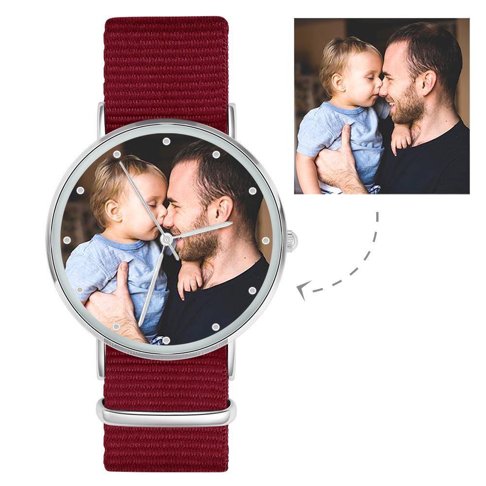 Personalized Engraved Watch, Custom Your Own Photo Watch with Red Strap