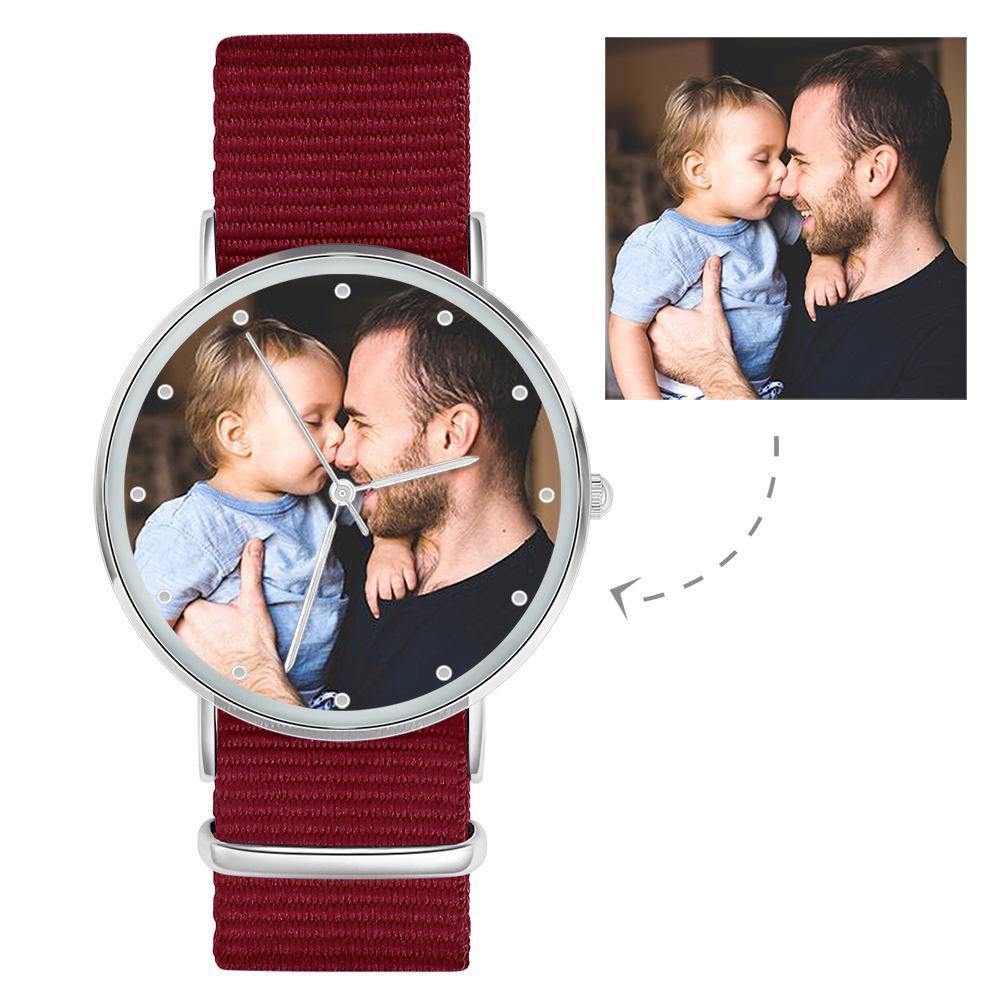 Photo Engraved Watch, Custom Photo Watch with Black Strap - Women