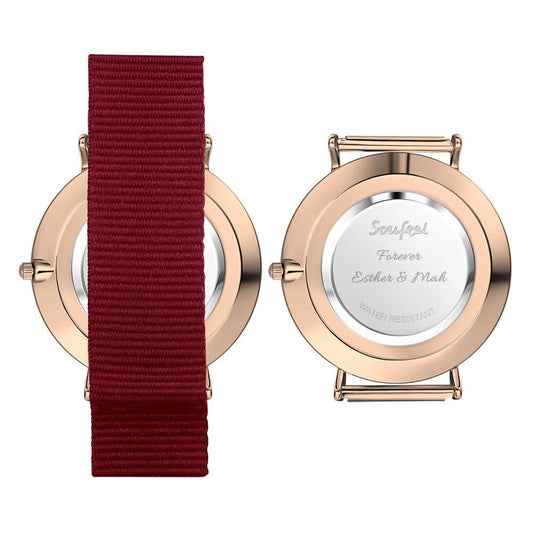 Photo Engraved Watch, Personalized Photo Watch with Red Strap Birthday Gift - Women