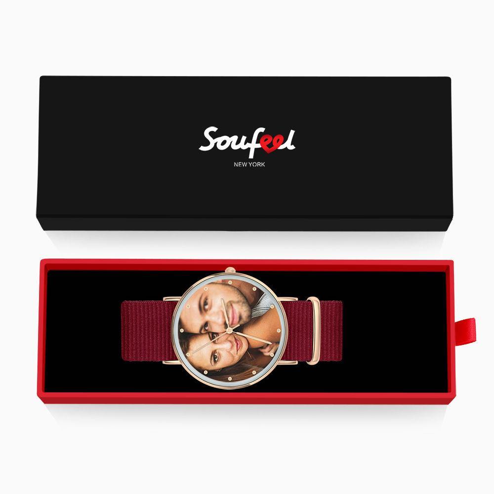 Photo Engraved Watch, Personalized Photo Watch with Red Strap Birthday Gift - Women
