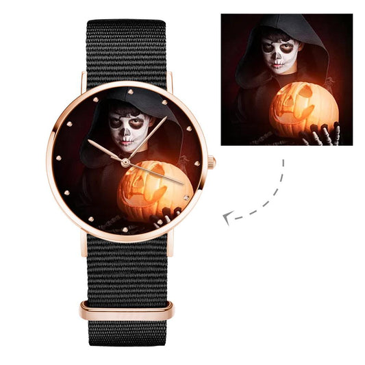 Personalized Engraved Watch, Photo Watch with Black Strap