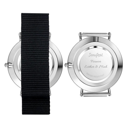 Photo Engraved Watch, Custom Photo Watch with Black Strap - Women