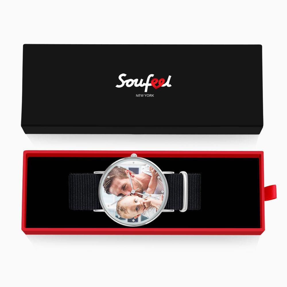 Photo Engraved Watch, Custom Photo Watch with Black Strap - Women
