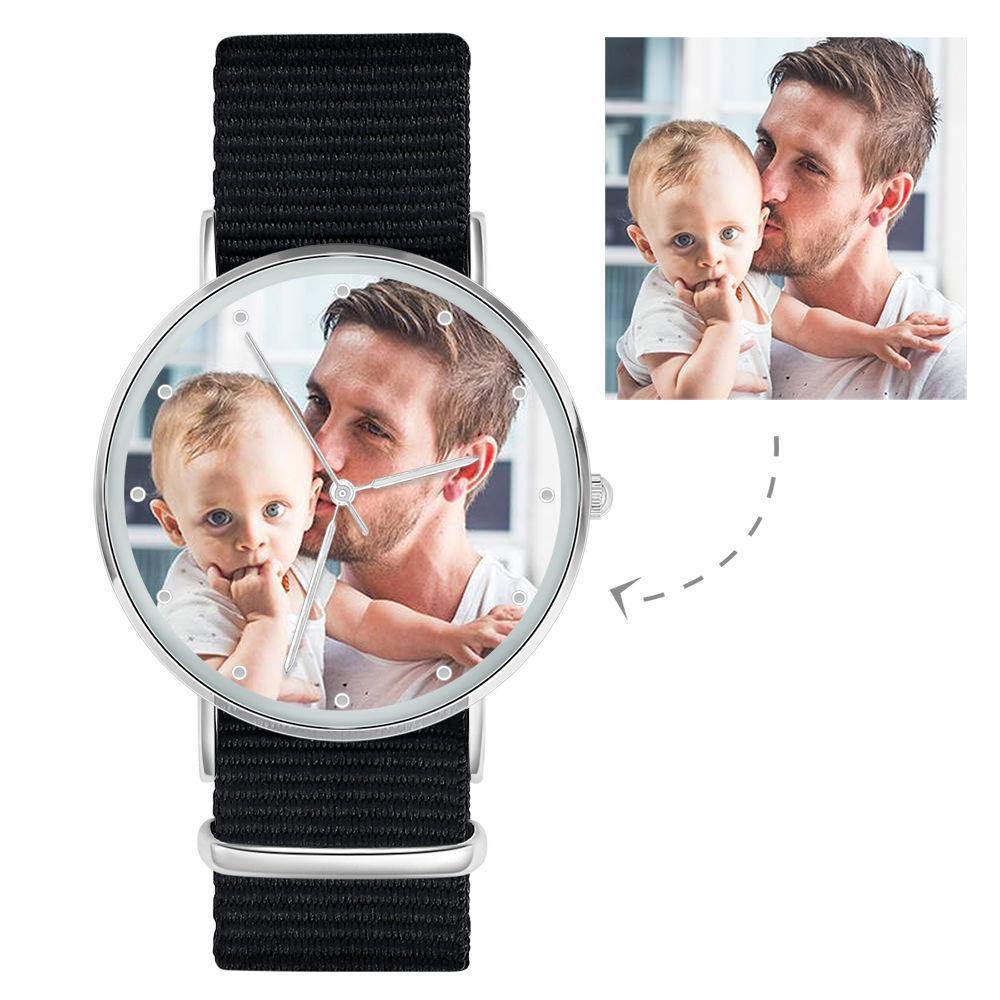 Photo Engraved Watch, Custom Photo Watch with Black Strap - Women