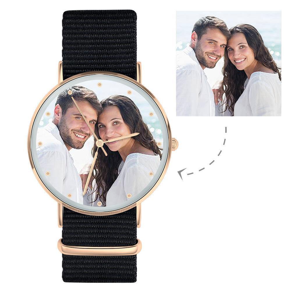 Photo Engraved Watch, Personalized Photo Watch with Red Strap Birthday Gift - Women