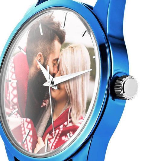 Personalized Engraved Watch, Photo Watch with Leather Strap Men's - Gift for Boyfriend