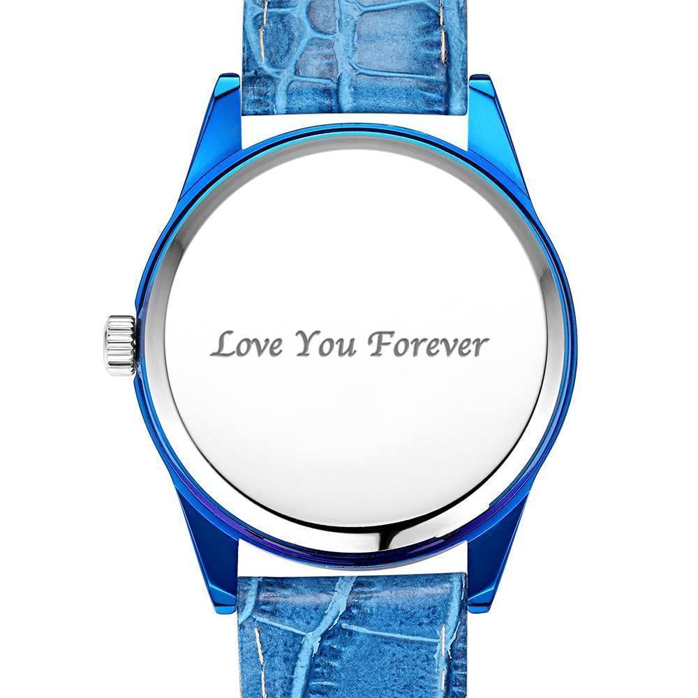 Personalized Engraved Watch, Photo Watch with Leather Strap Men's - Gift for Boyfriend