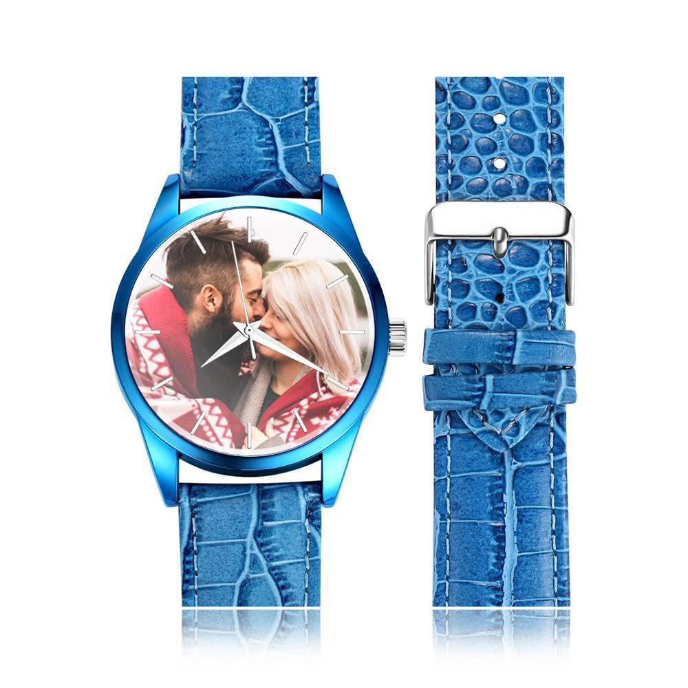 Personalized Engraved Watch, Photo Watch with Leather Strap Men's - Gift for Boyfriend