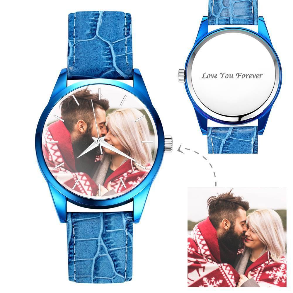 Personalized Engraved Watch, Photo Watch with Leather Strap Men's - Gift for Boyfriend