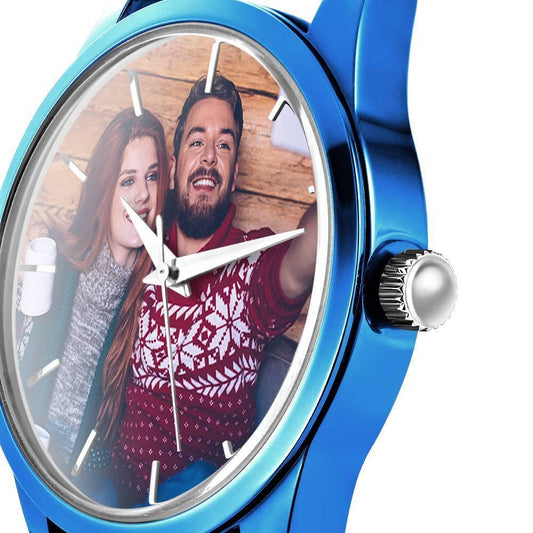 Personalized Engraved Watch, Photo Watch with Leather Strap Women's