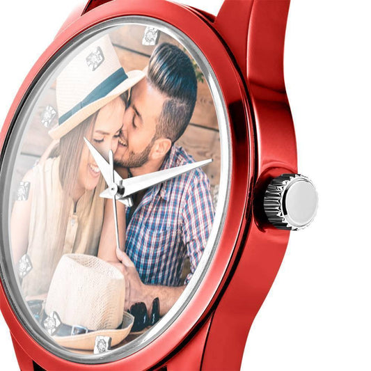 Personalized Engraved Watch, Photo Watch with Leather Strap Men's - Gift for Boyfriend