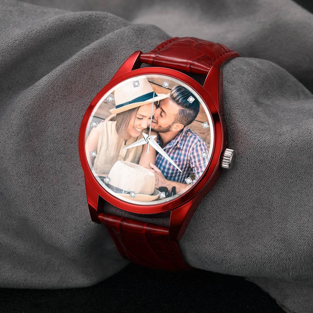 Personalized Engraved Watch, Photo Watch with Leather Strap Men's - Gift for Boyfriend