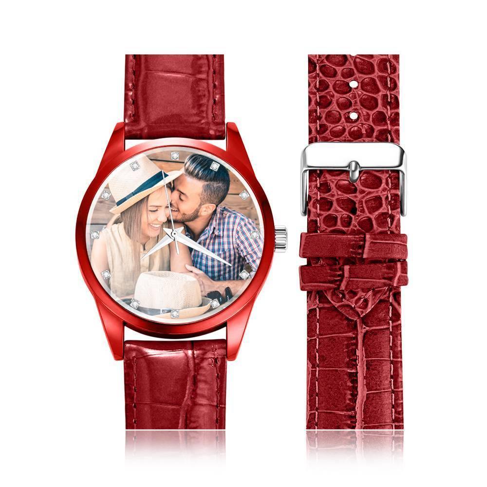 Personalized Engraved Watch, Photo Watch with Leather Strap Men's - Gift for Boyfriend