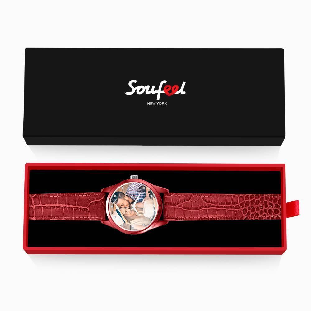 Personalized Engraved Watch, Photo Watch with Leather Strap Men's - Gift for Boyfriend