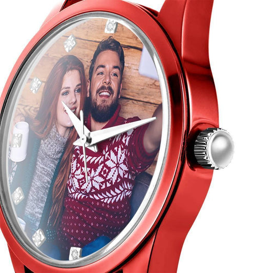 Personalized Engraved Watch, Photo Watch with Leather Strap Women's