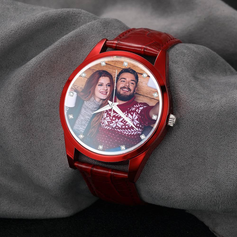 Personalized Engraved Watch, Photo Watch with Leather Strap Women's