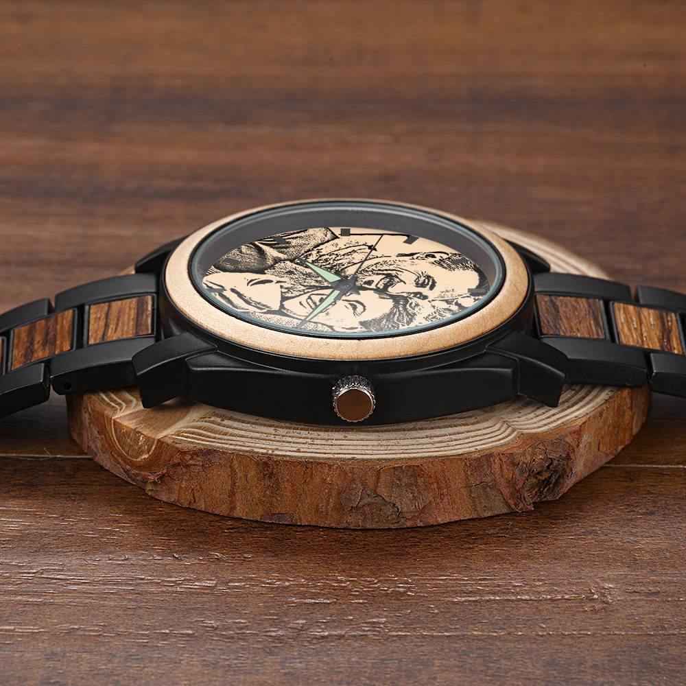 Personalized Engraved Watch, Photo Watch with Red Alloy Strap Gift For Him