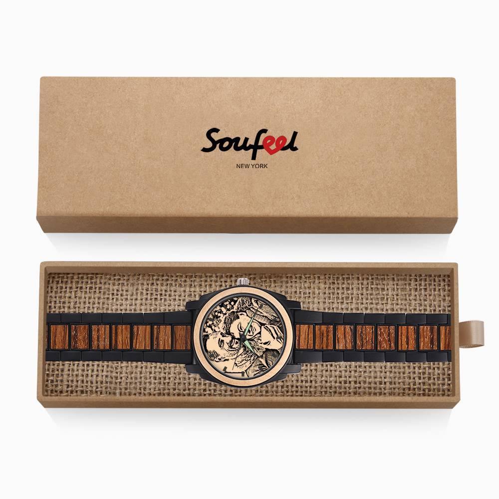 Personalized Engraved Watch, Photo Watch with Red Alloy Strap Gift For Him