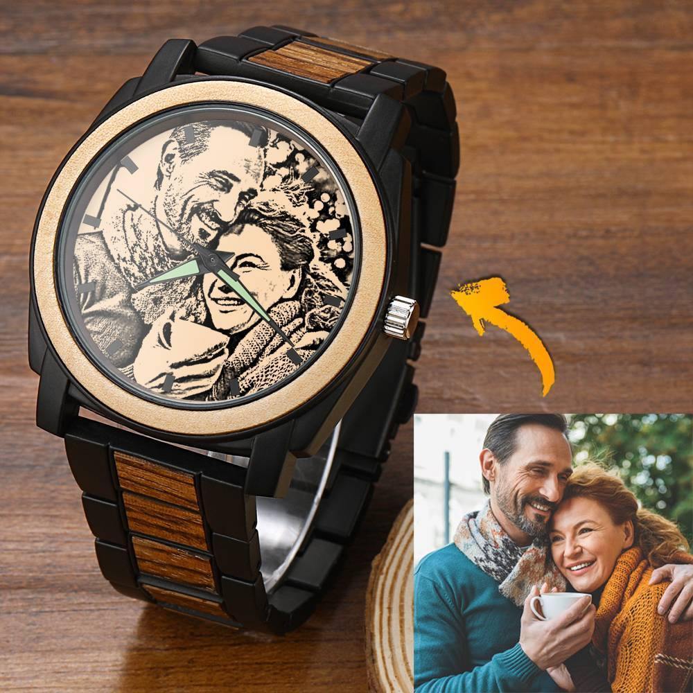 Personalized Engraved Watch, Photo Watch with Red Alloy Strap Gift For Him