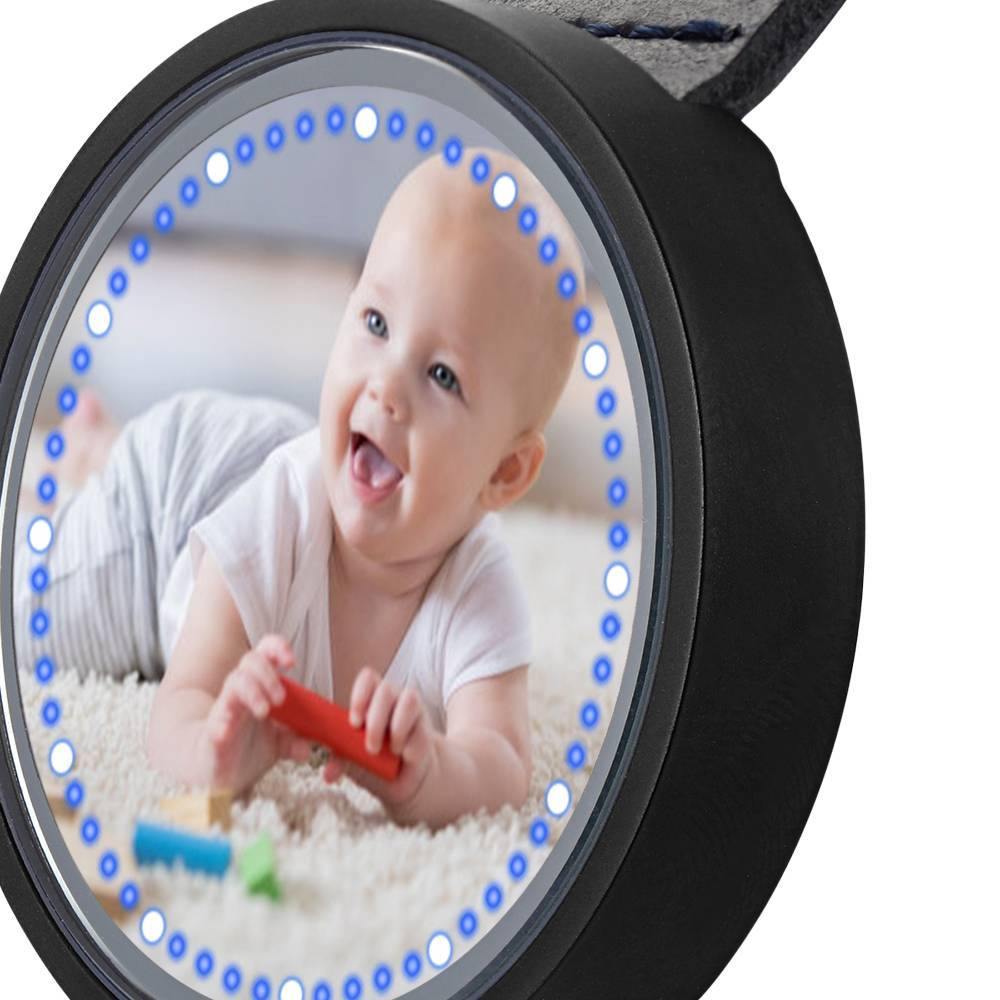 Personalized Photo Watch, Touch Illuminated Watch Blue Leather Strap Cute Children